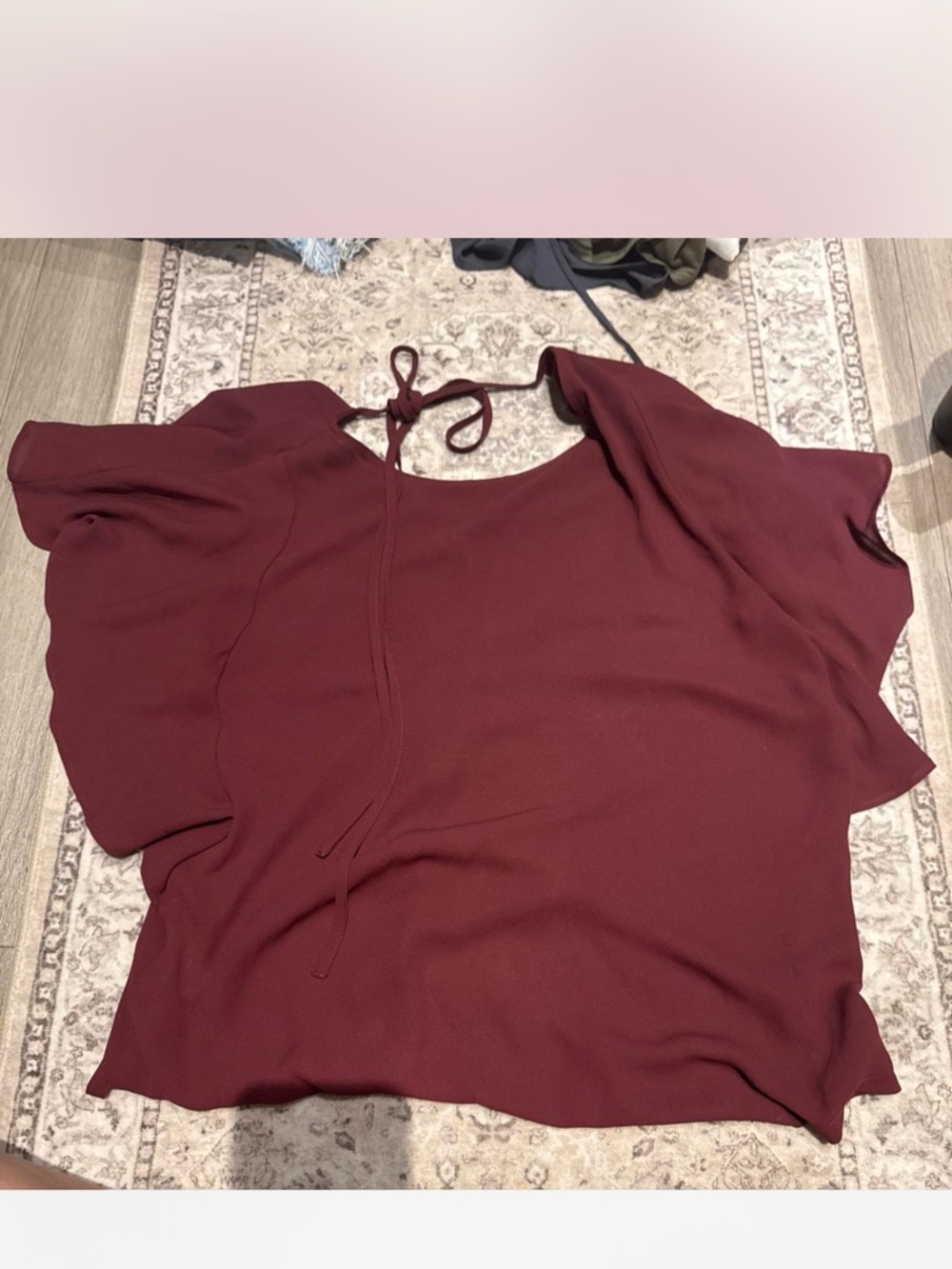 LOFT Burgundy Tie-Back Flutter Sleeve Blouse